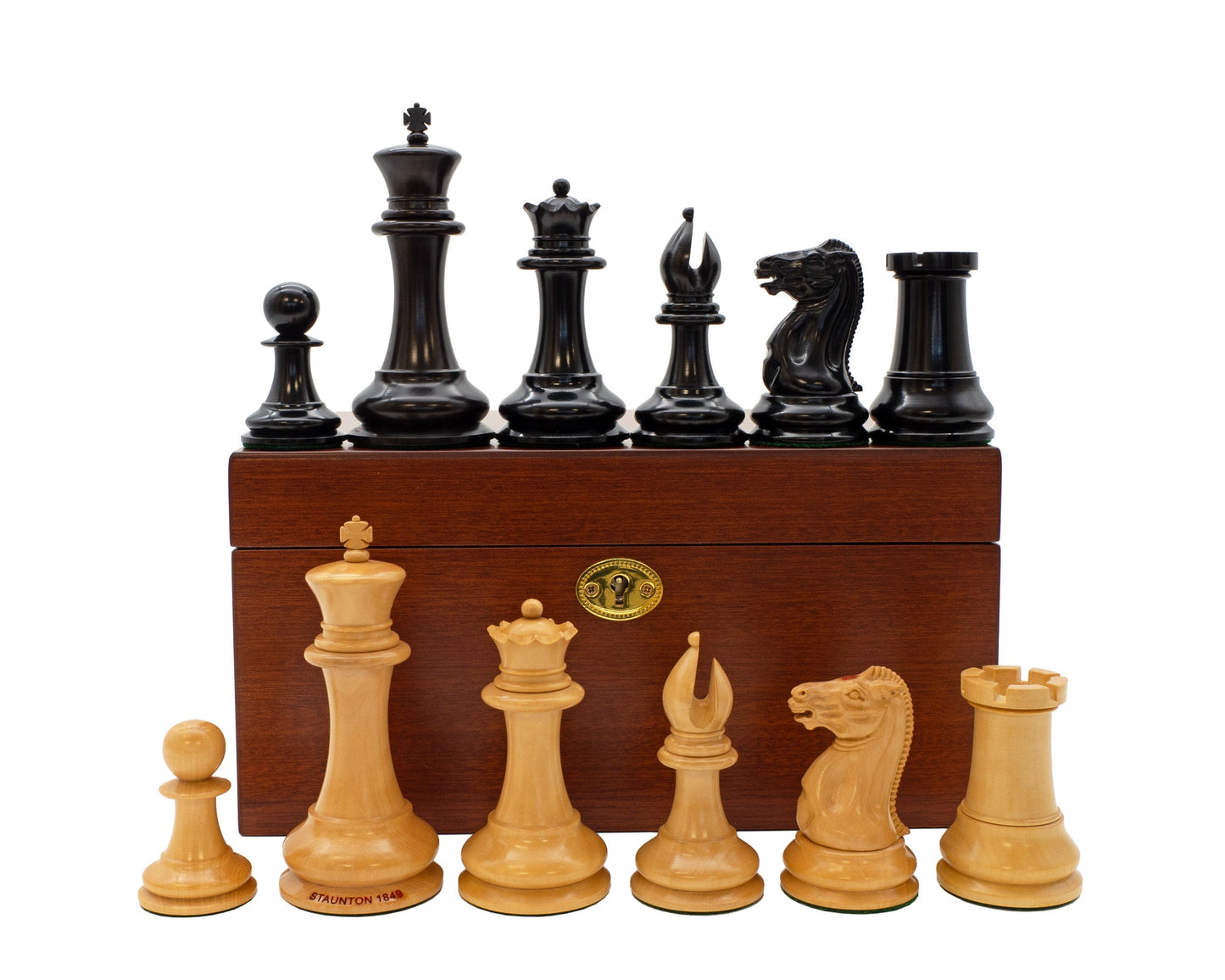 1849 Staunton Reproduction Chess Pieces and Mahogany Box
