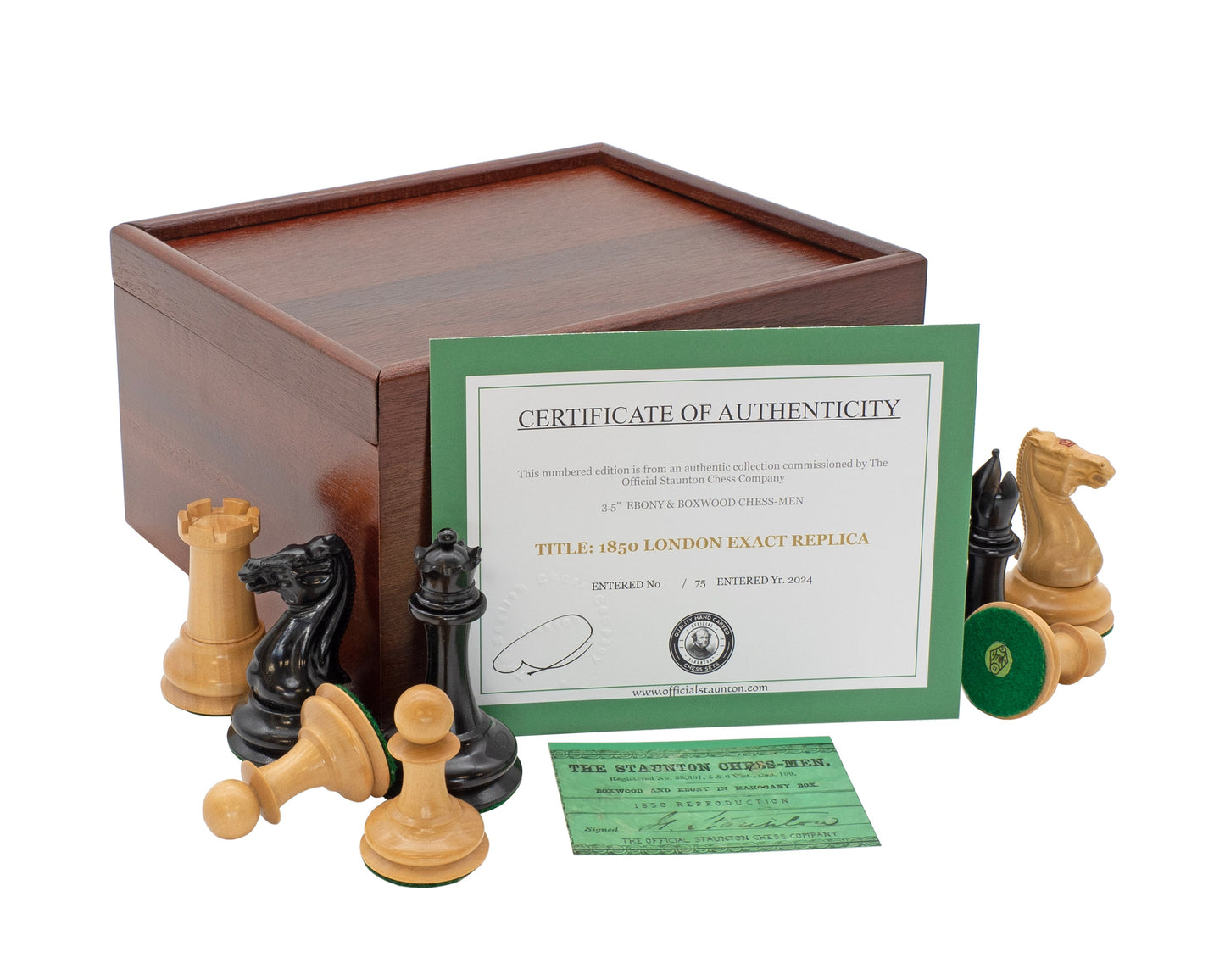 1850  Boxwood and Ebony 3.5 Inch Exact Reproduction Chessmen