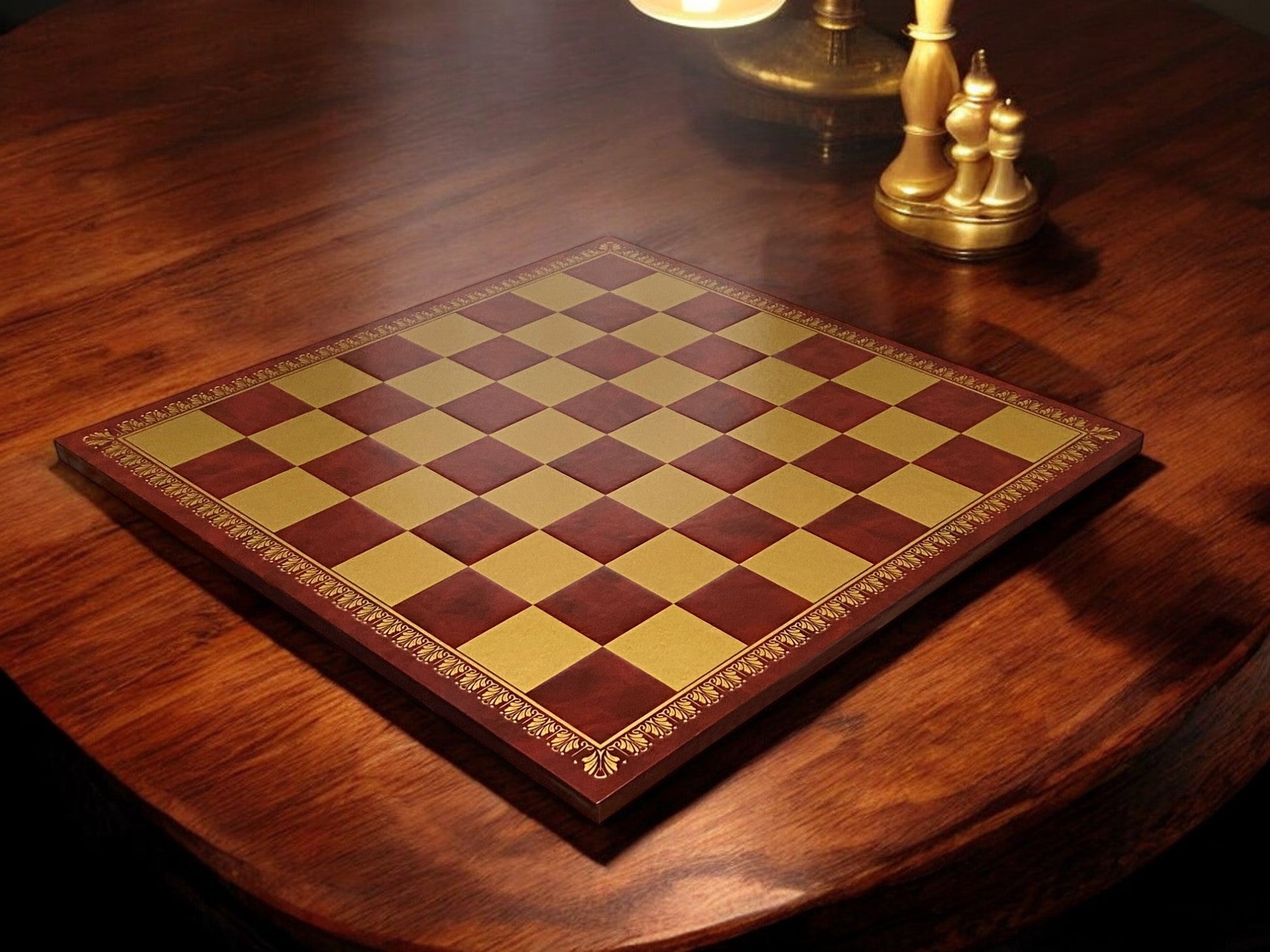 18" Italian Rosso Eco Leather Chess Board - Official Staunton™