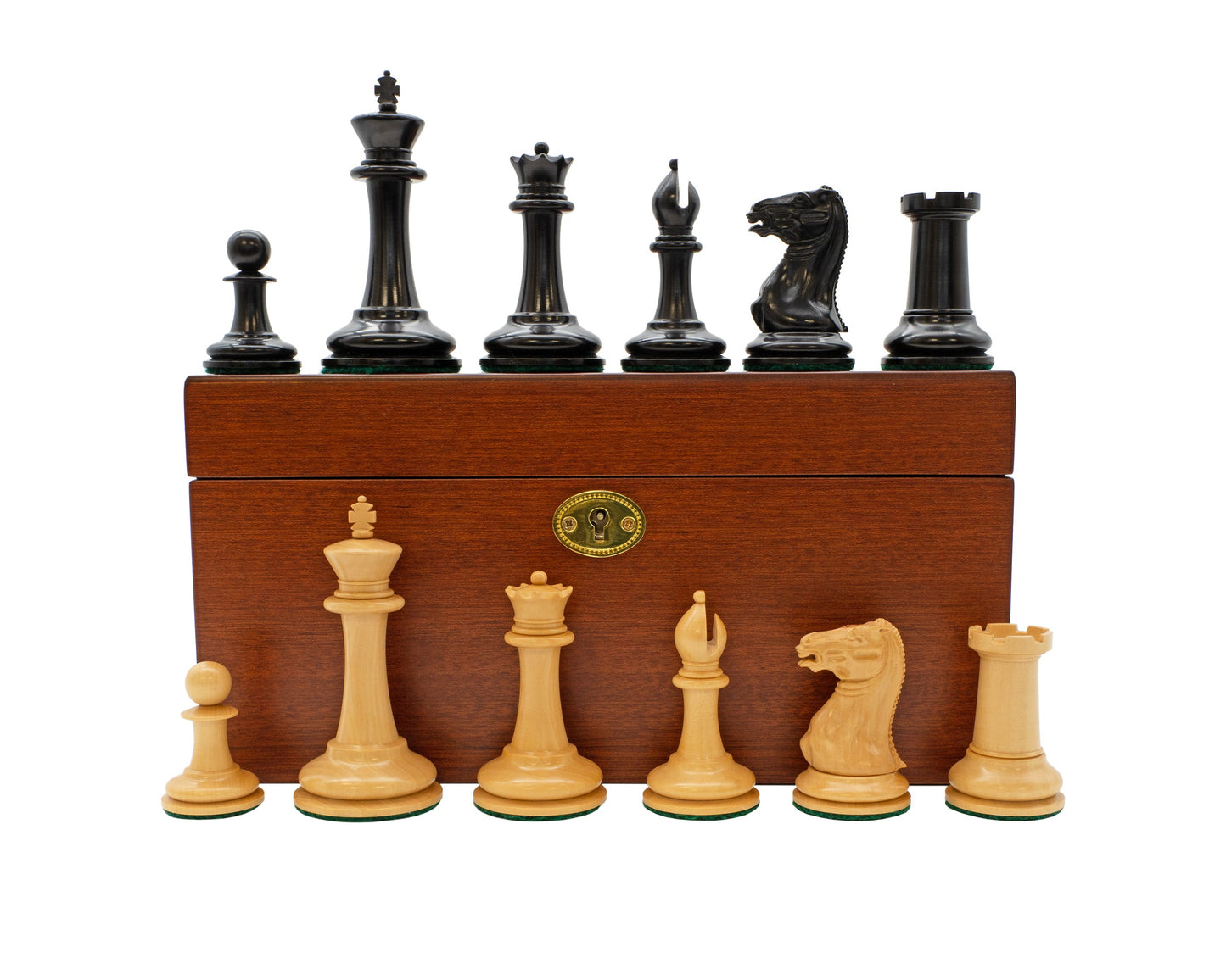 3.5" Cooke Chess Pieces and Mahogany Box
