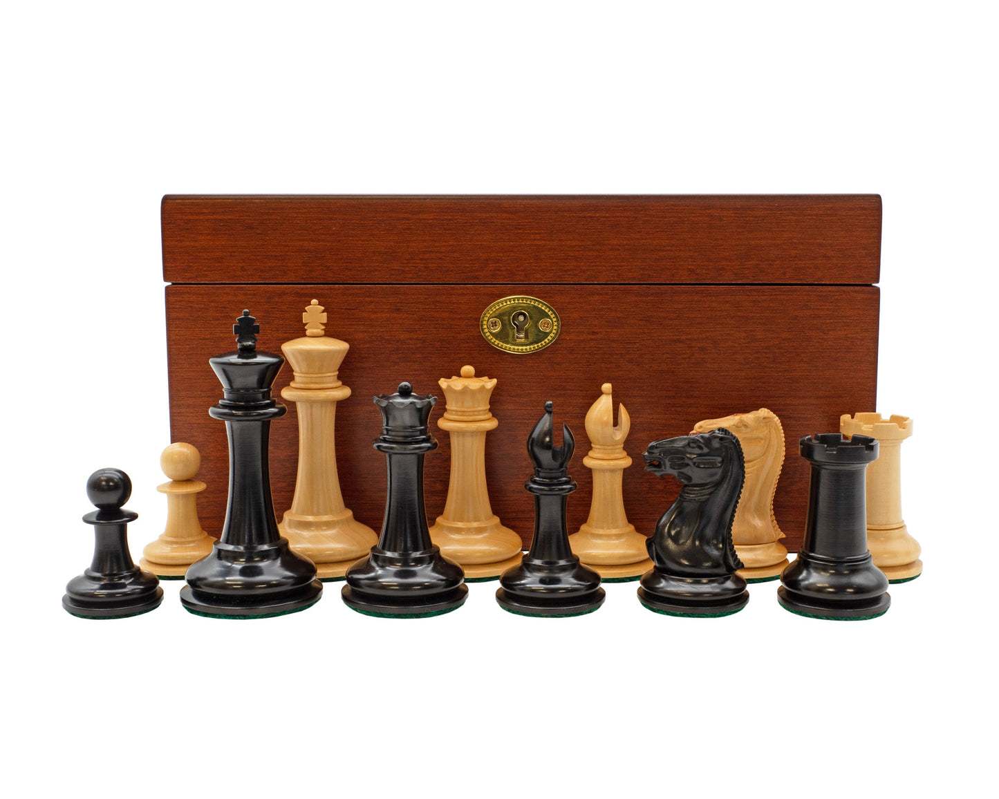 3.5" Cooke Chess Pieces and Mahogany Box