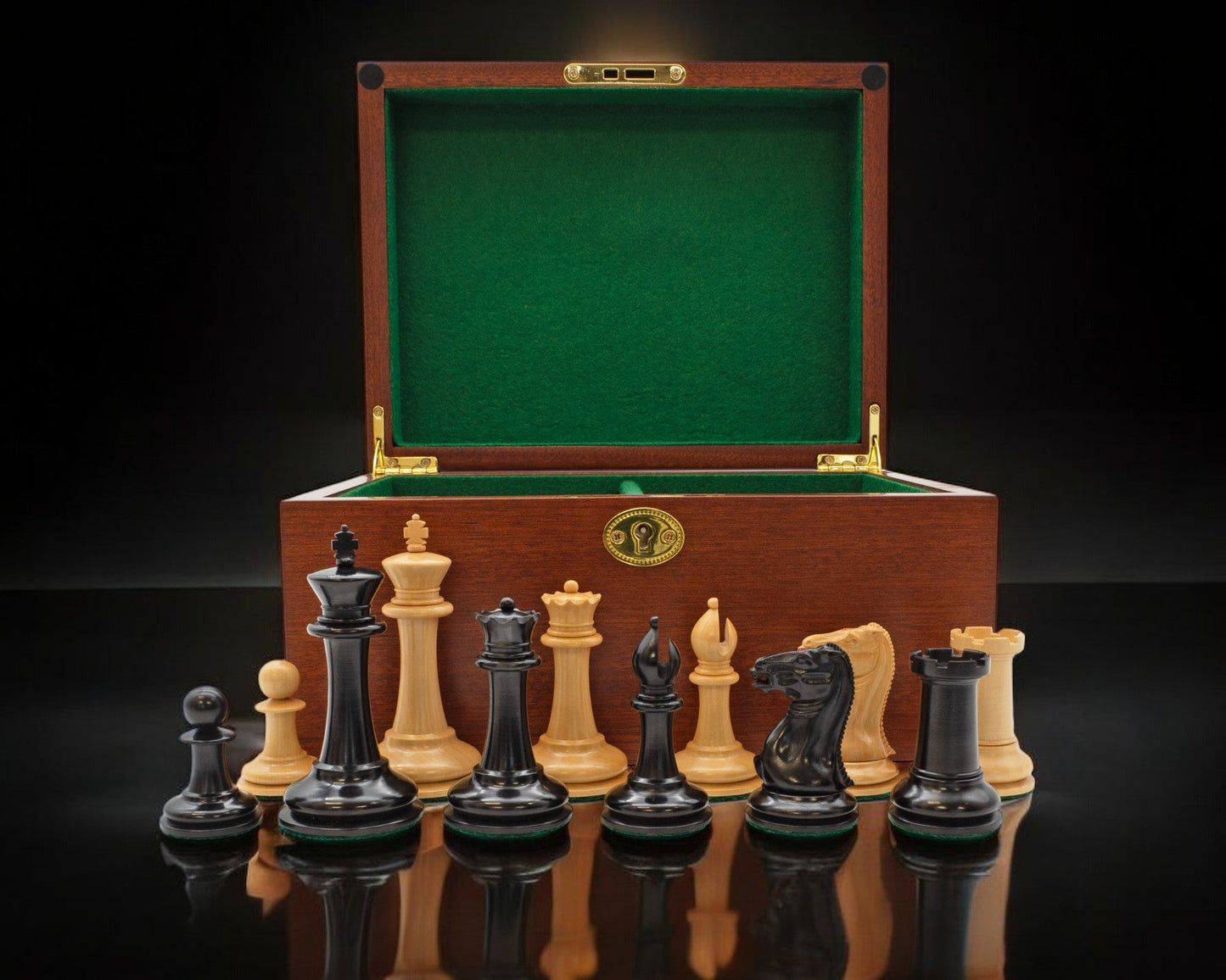 3.5" Cooke Chess Pieces and Mahogany Box