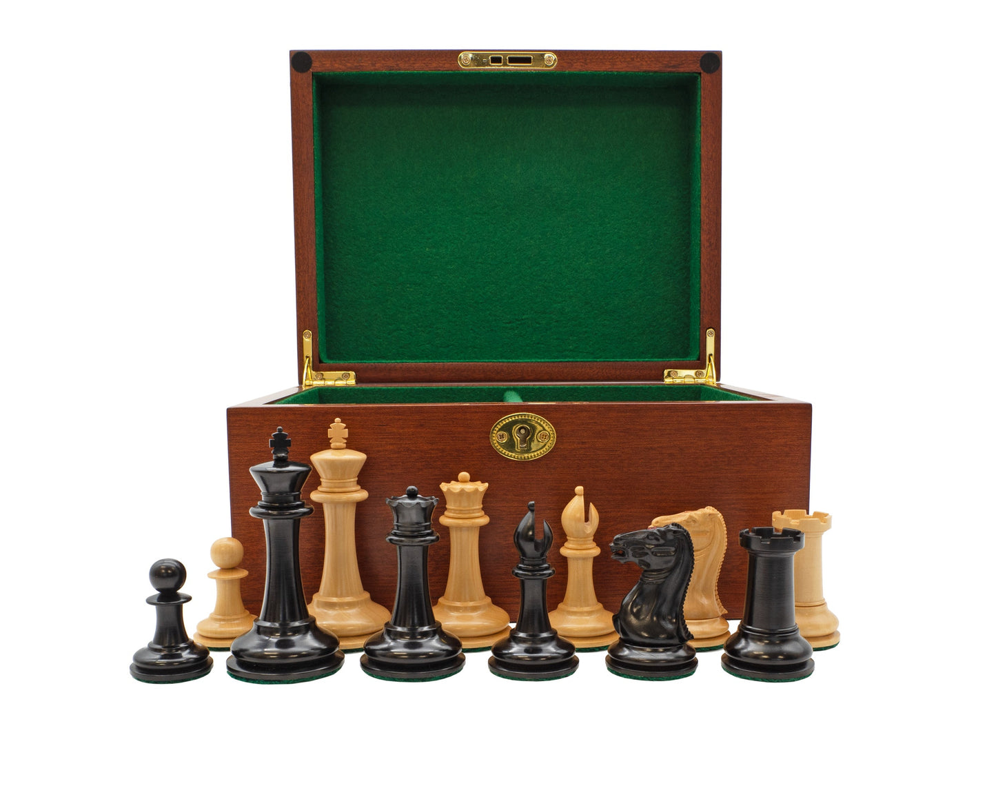 3.5" Cooke Chess Pieces and Mahogany Box