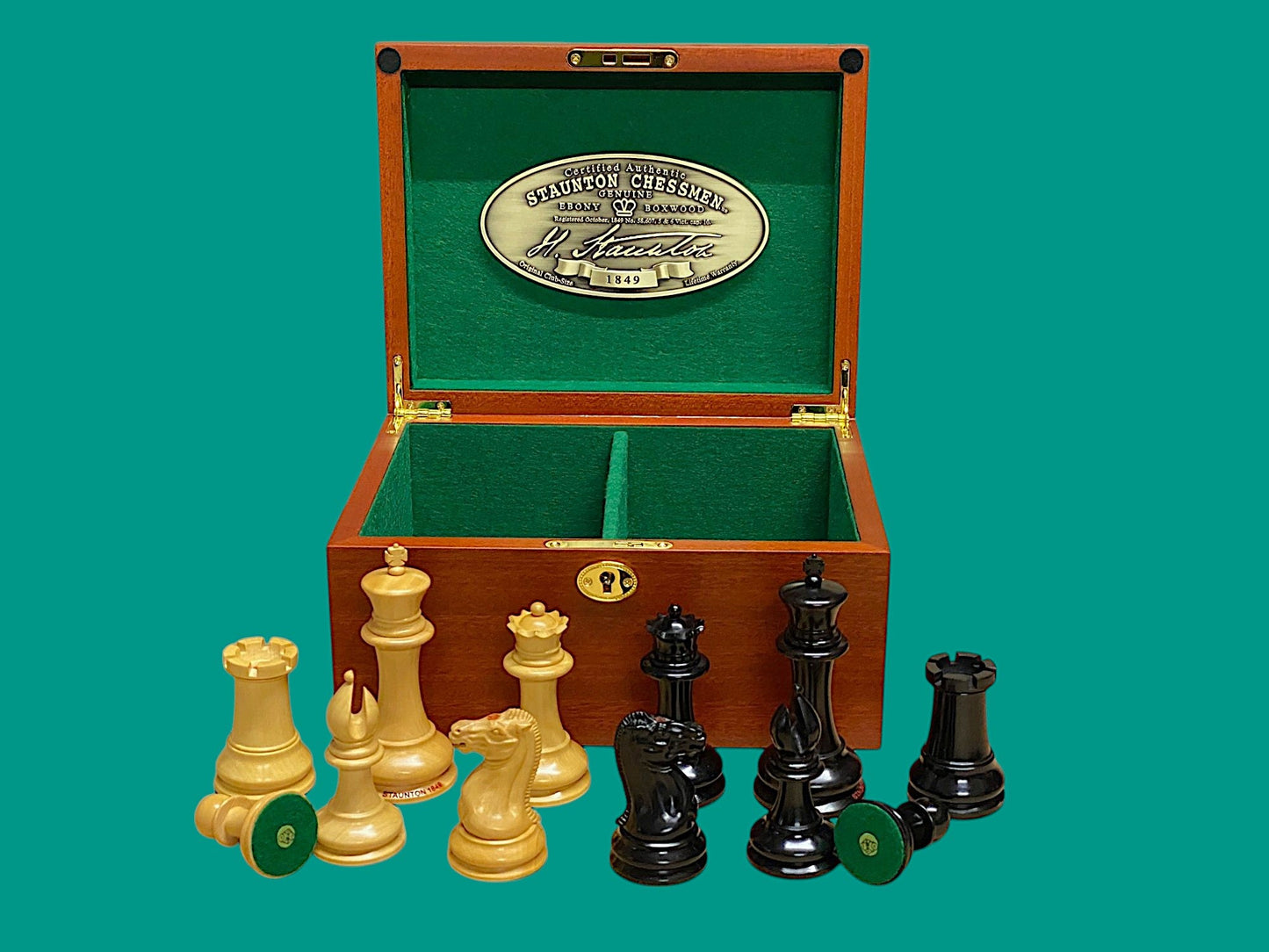 1849 Staunton Reproduction Chess Pieces and Mahogany Box