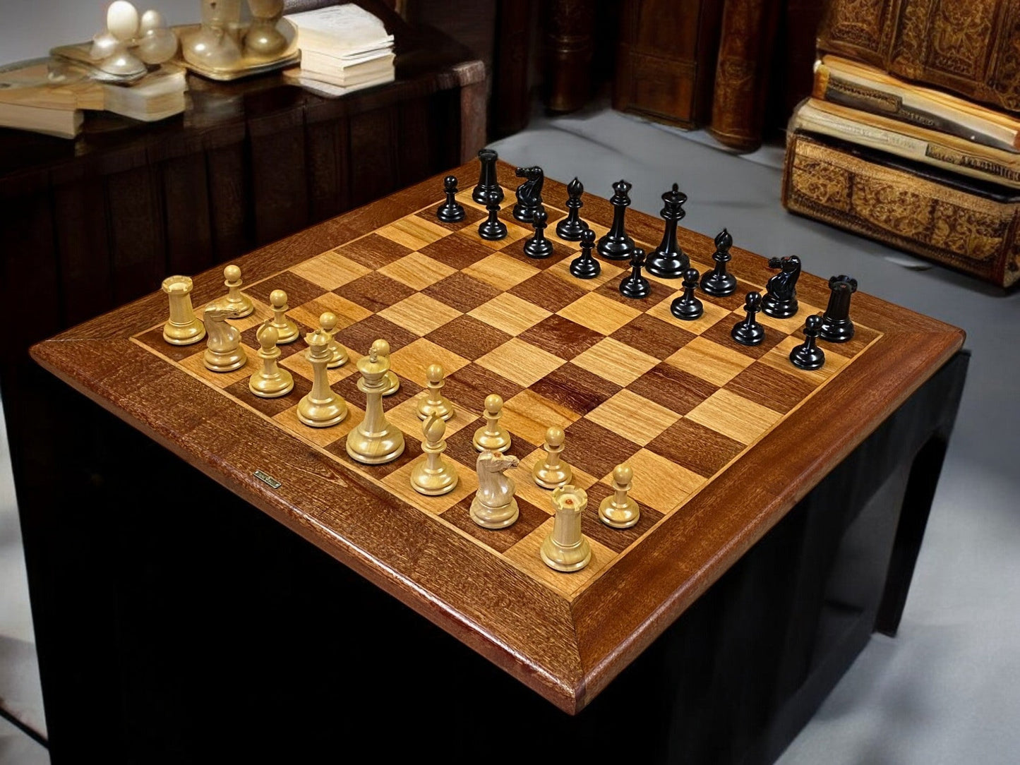 1862 Chessmen, Handmade Mahogany Antique Style Board and Mahogany Box