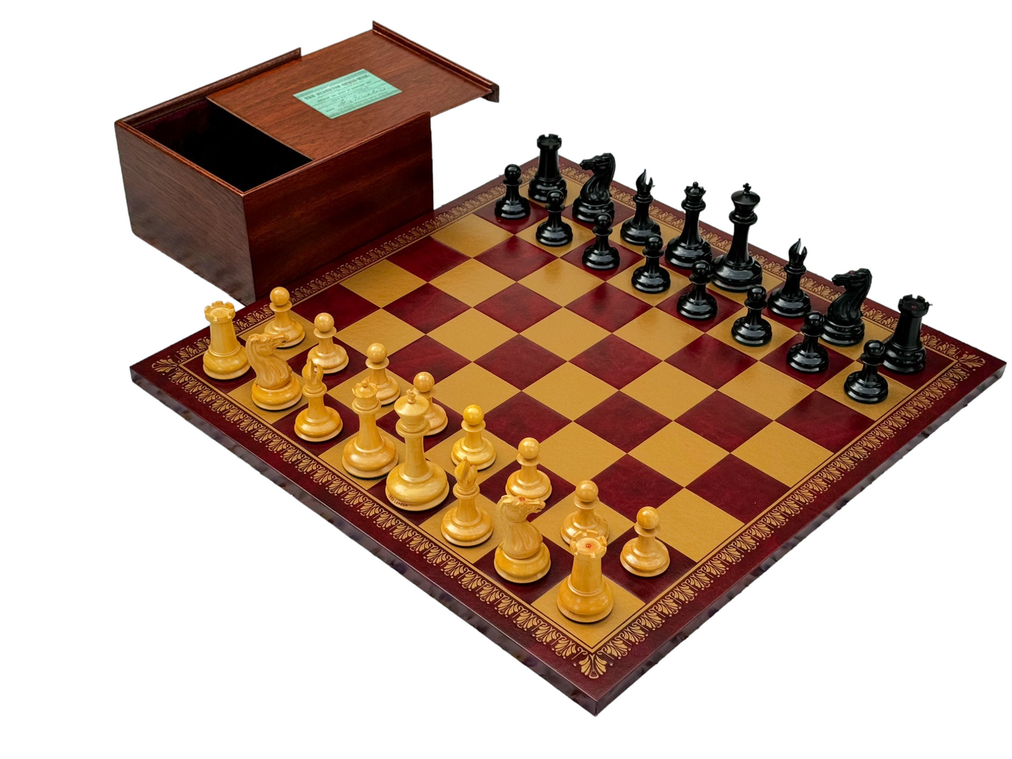 1850 London Chessmen Italian Retro Chessboard and Slide Top Box - Official Staunton™