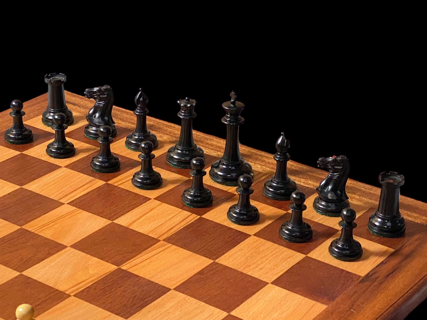 Reproduction 3.5" Cooke Boxwood Chessmen, Vintage Chessboard, Mahogany Hinged Box