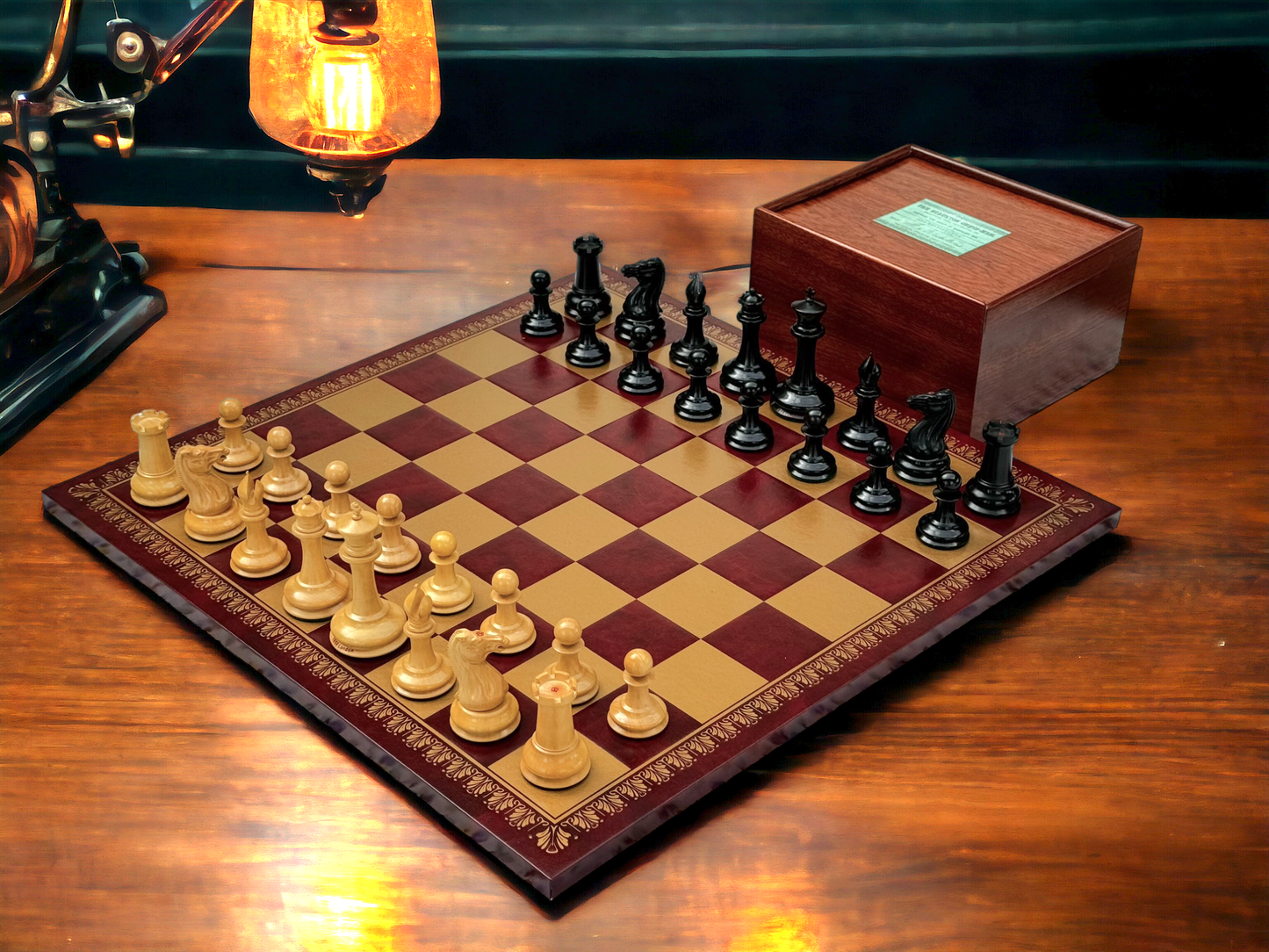 1850 London Chessmen Italian Retro Chessboard and Slide Top Box - Official Staunton™