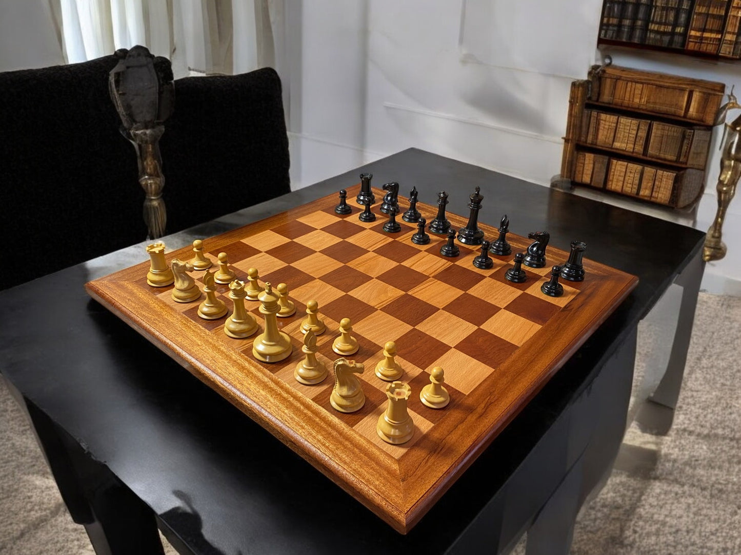 Reproduction Leuchars 1849 Vintage Staunton Chess Set, Board and Box