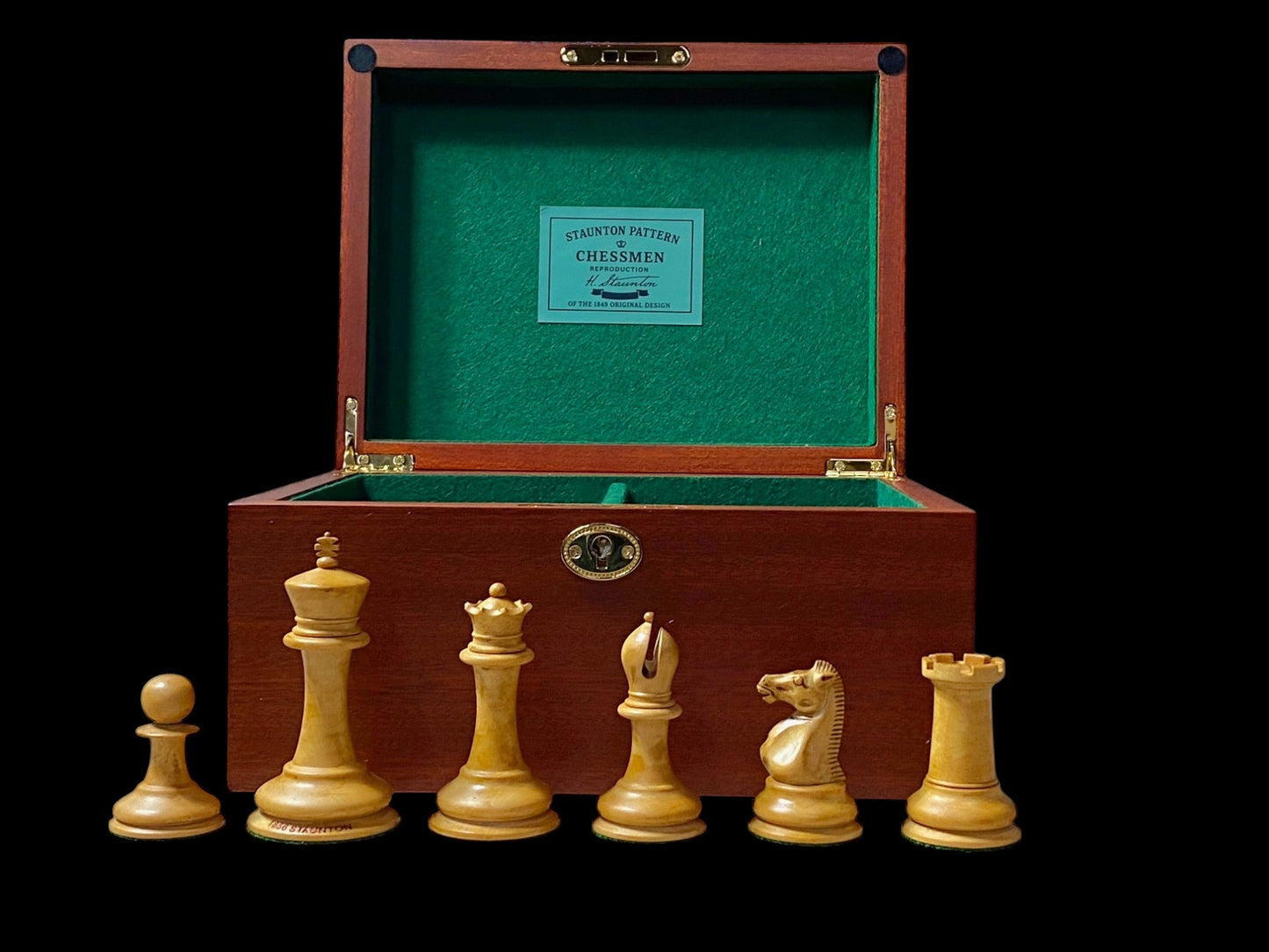 Antique Dropjaw Reproduction Chessmen & Mahogany Hinged Box