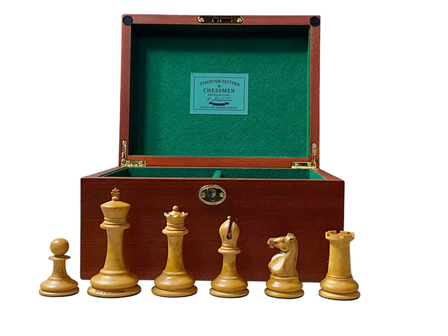 Antique Dropjaw Reproduction Chessmen & Mahogany Hinged Box