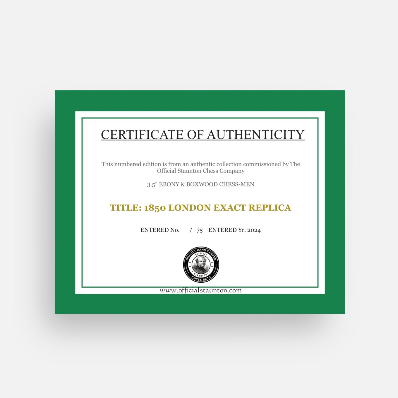 1850 London Boxwood and Ebony 3.5 Inch Replica Chessmen - Official Staunton™