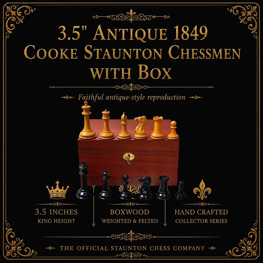3.5" Antique 1849 Cooke Staunton Chessmen with Mahogany Box