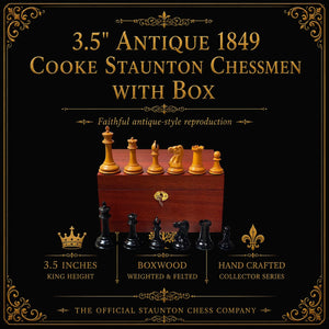 3.5" Antique 1849 Cooke Staunton Chessmen with Mahogany Box