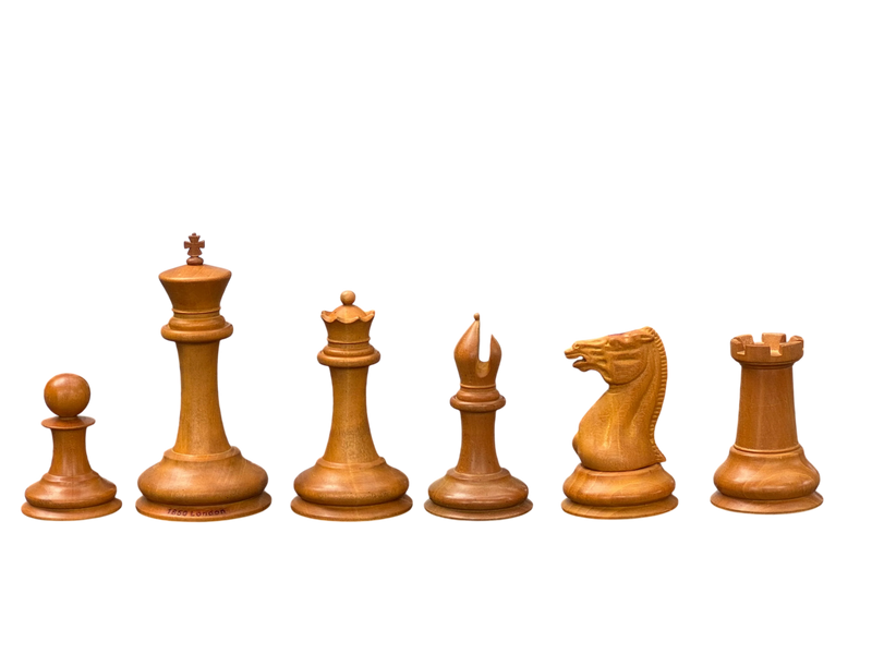1850 London 3.5" Antique Boxwood Ebony Chessmen and Mahogany Slide Box