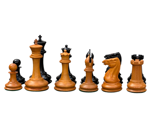1850 London 3.5" Antique Boxwood Ebony Chessmen and Mahogany Slide Box