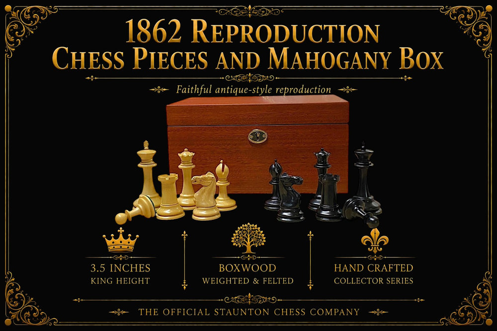 1862 Reproduction Chess Pieces and Mahogany Box
