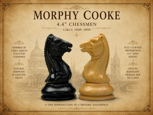 4.4" Morphy Cooke Ebony Chessmen & Mahogany Box
