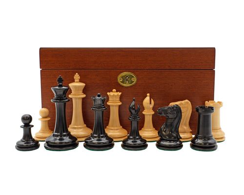 3.5" Cooke Chess Pieces and Mahogany Box