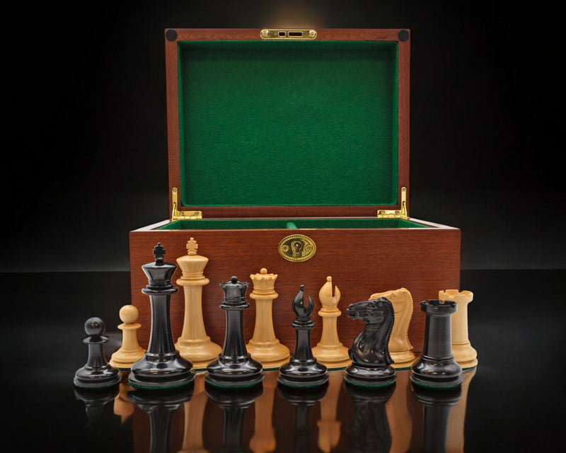 3.5" Cooke Chess Pieces and Mahogany Box