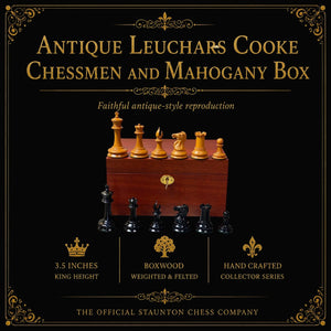 Antique Leuchars Cooke Chessmen and Mahogany Box