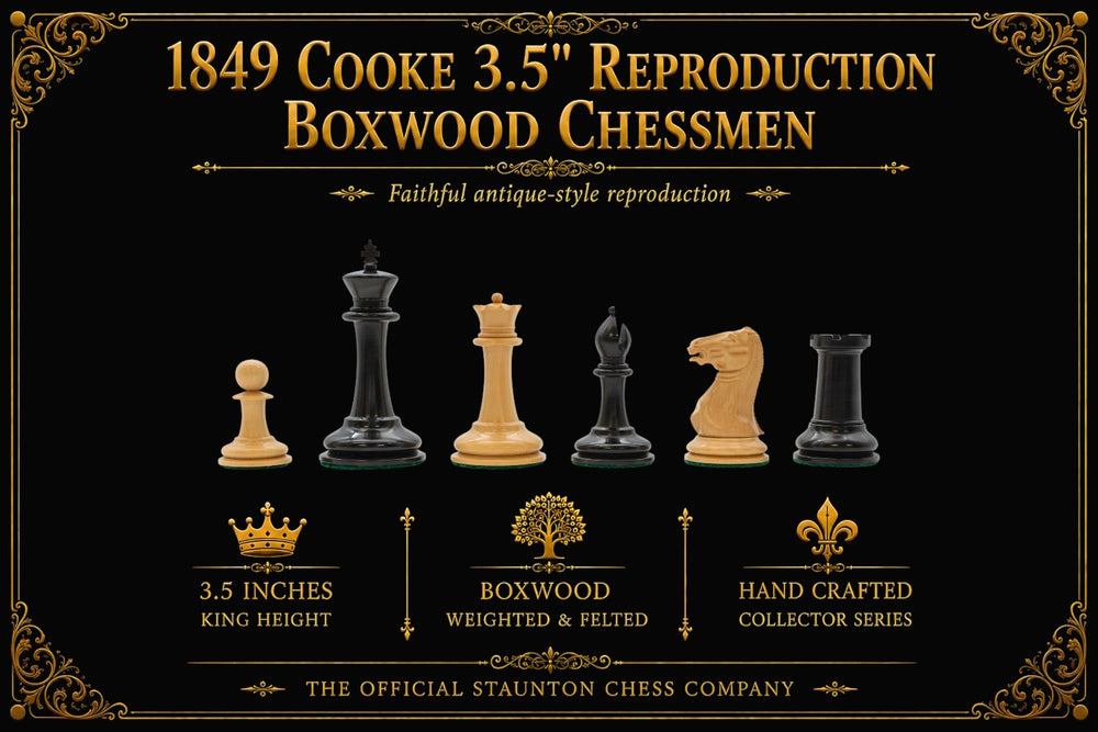 1849 Cooke 3.5" Reproduction Boxwood Chessmen