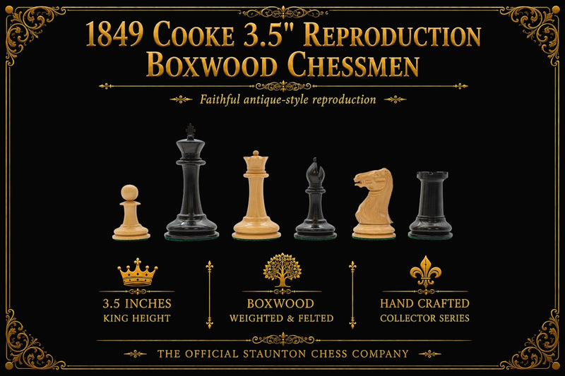 1849 Cooke 3.5" Reproduction Boxwood Chessmen