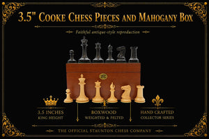 3.5" Cooke Chess Pieces and Mahogany Box