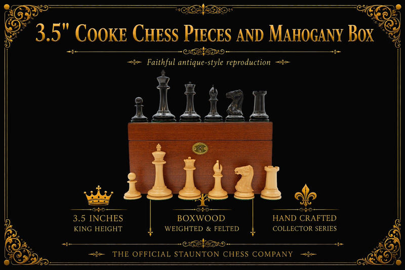 3.5" Cooke Chess Pieces and Mahogany Box