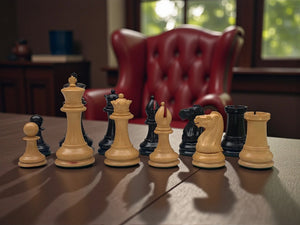 4.4" 1850 Staunton Boxwood & Ebony Chessmen with Deluxe Mahogany Box