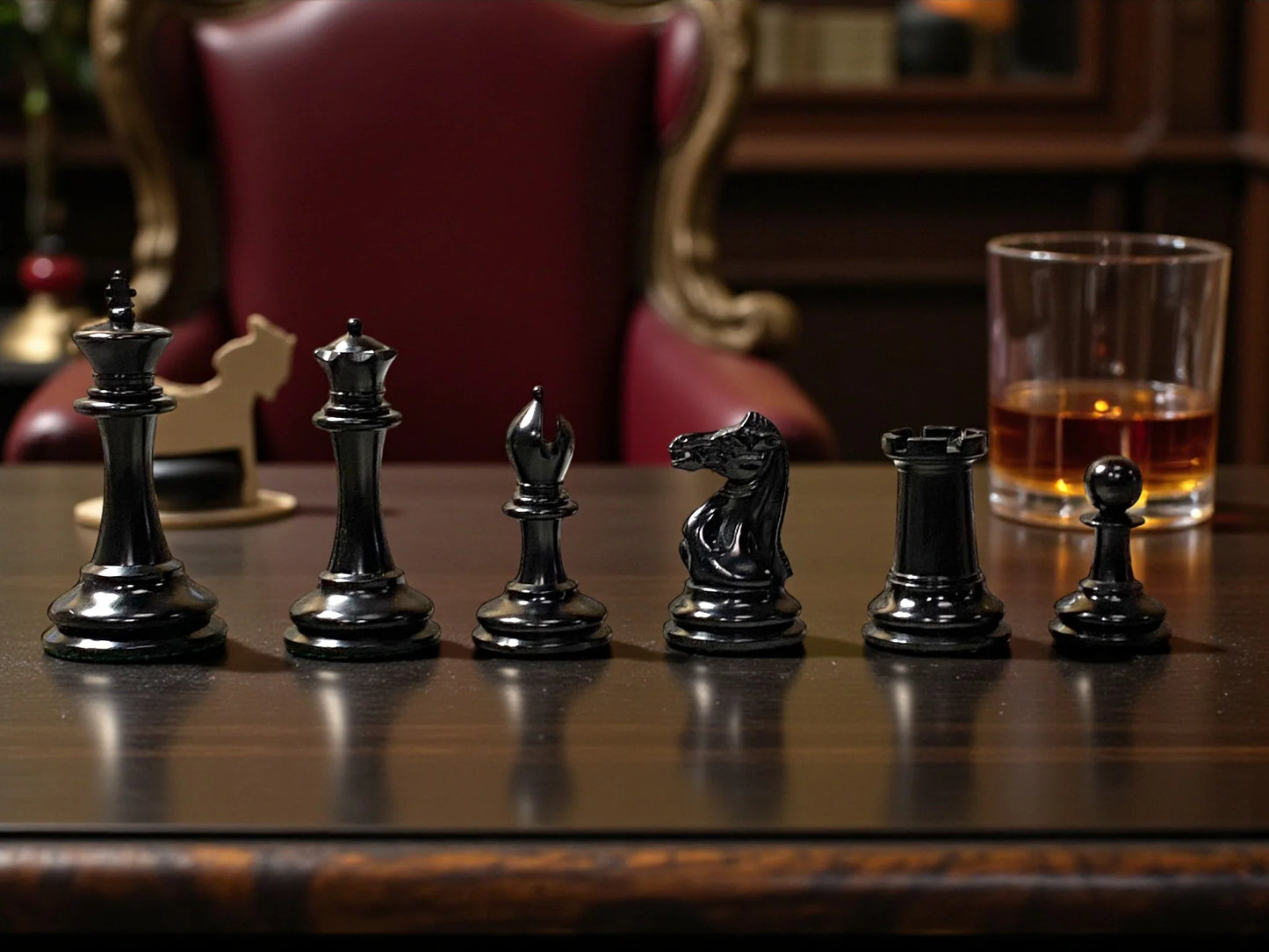 3.5" 1862 Staunton Antique Reproduction Chessmen with Mahogany Deluxe Box