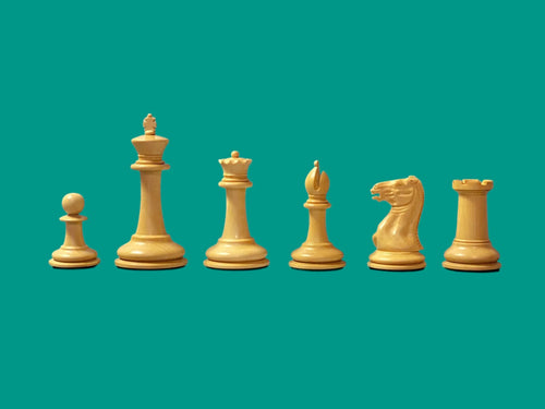 3.5" Cooke Claret Boxwood Chessmen with Mahogany Box