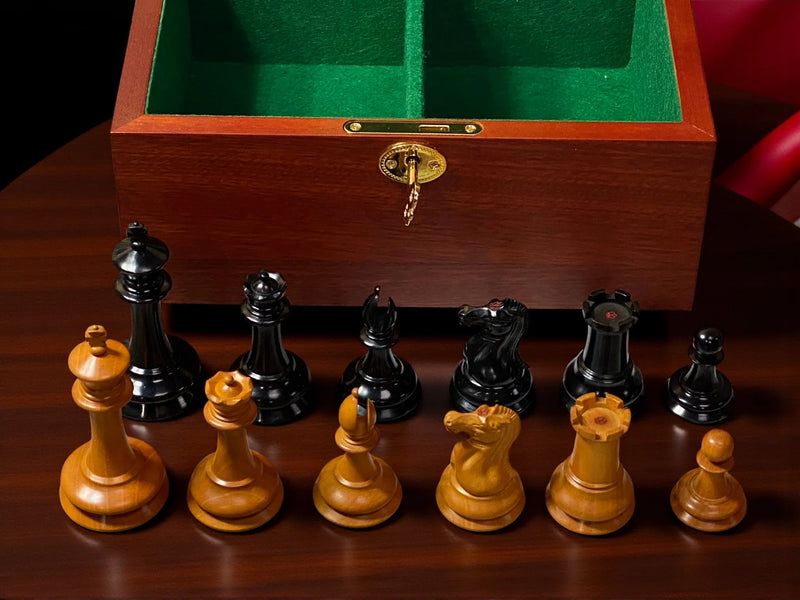 Antique Leuchars Cooke Chessmen and Mahogany Box