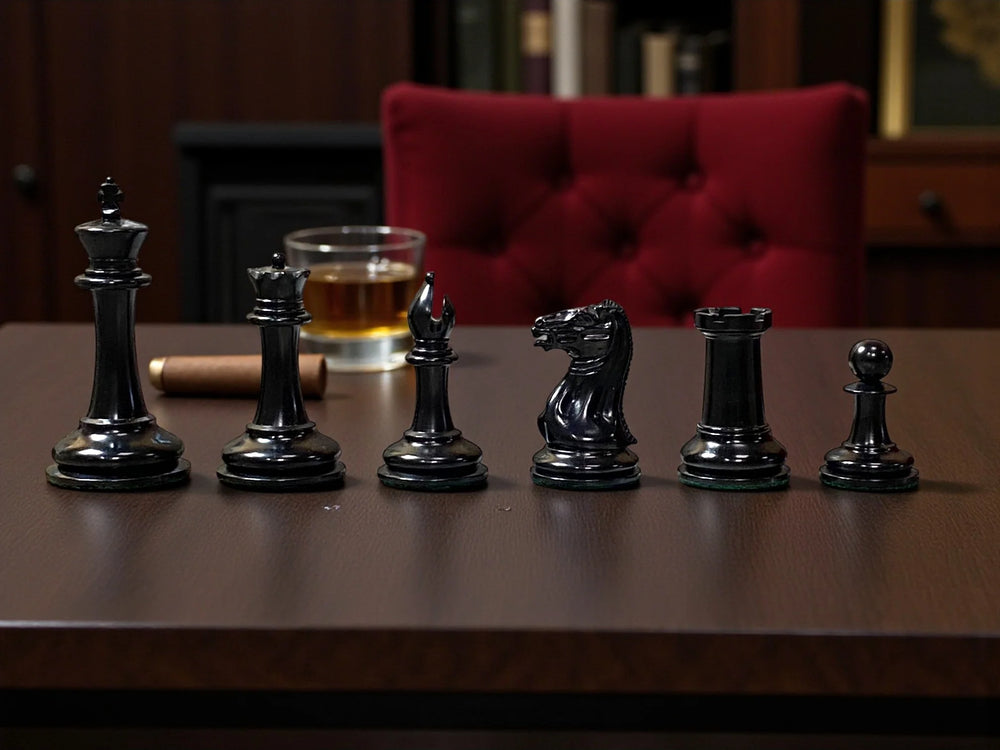 3.5" Antique 1849 Cooke Staunton Chessmen with Mahogany Box