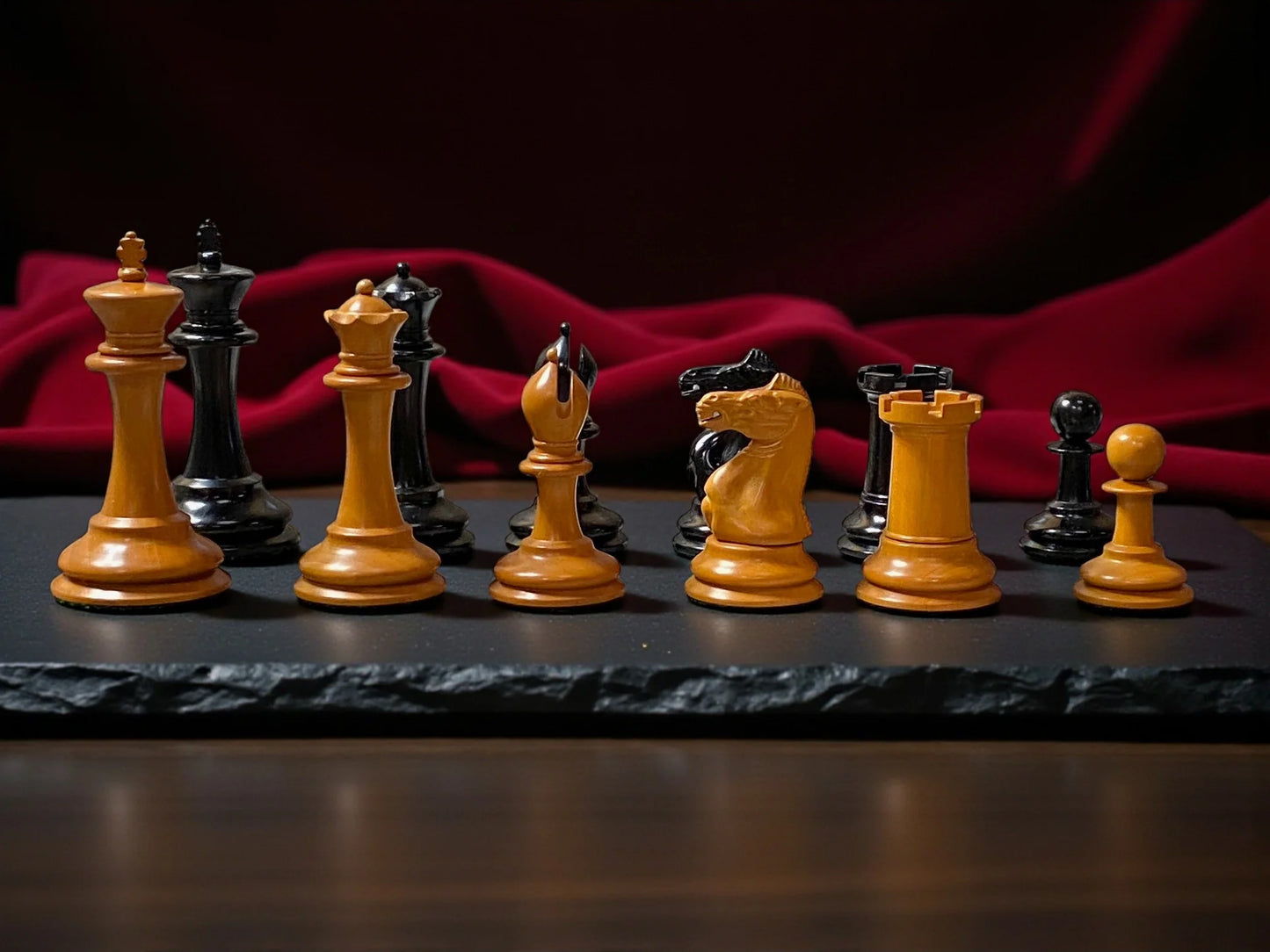 3.5" 1862 Staunton Antique Reproduction Chessmen with Mahogany Deluxe Box