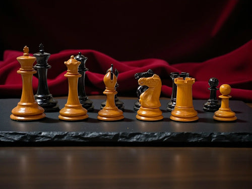 3.5" 1862 Staunton Antique Reproduction Chessmen with Mahogany Deluxe Box