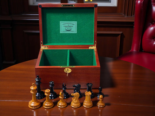 Antique Leuchars Cooke Chessmen and Mahogany Box