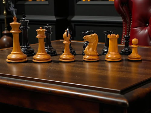 3.5" Antique 1849 Cooke Staunton Chessmen with Mahogany Box