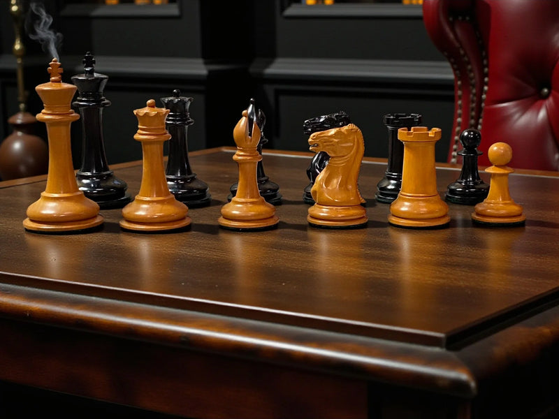 3.5" Antique 1849 Cooke Staunton Chessmen with Mahogany Box