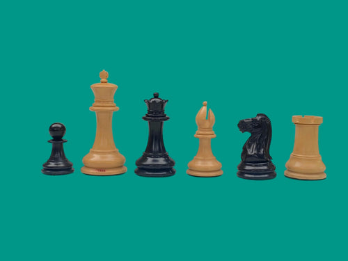 4.4" 1850 Staunton Boxwood & Ebony Chessmen with Deluxe Mahogany Box