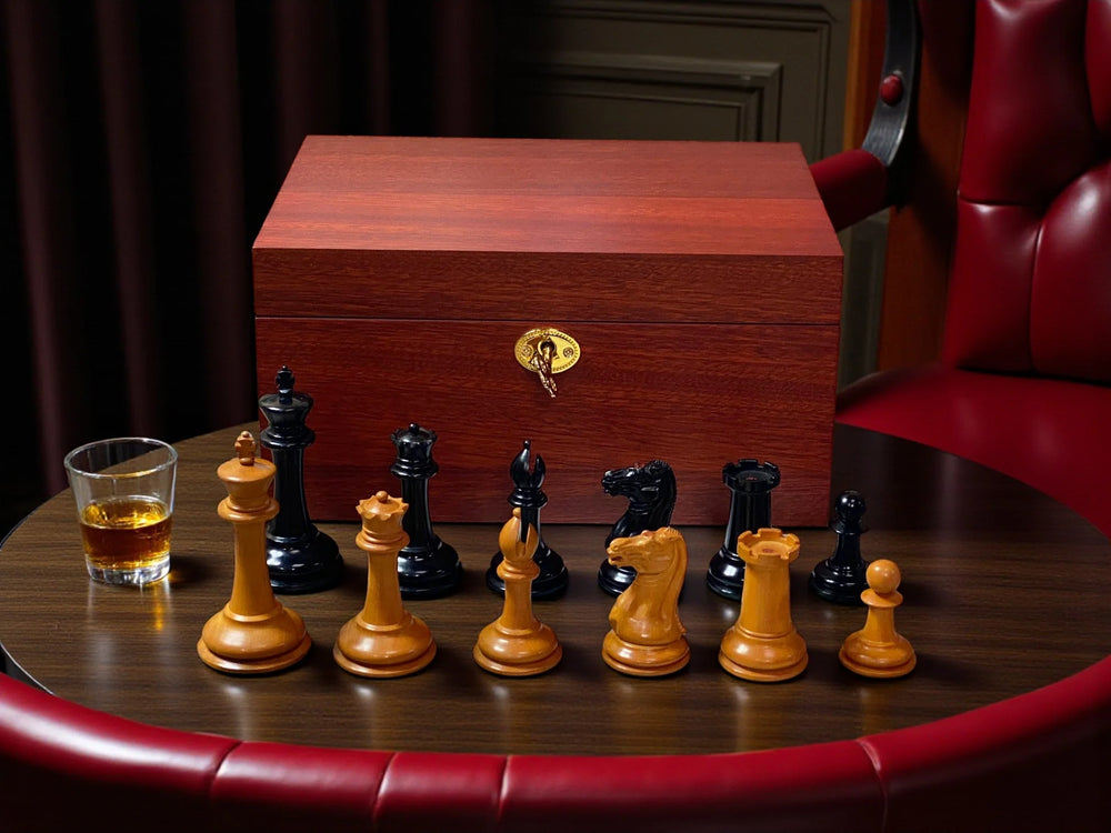 3.5" Antique 1849 Cooke Staunton Chessmen with Mahogany Box