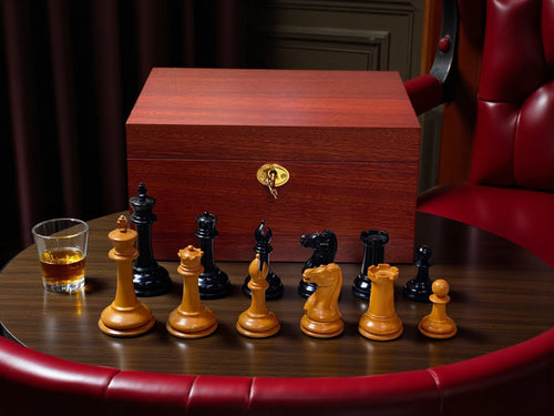 3.5" Antique 1849 Cooke Staunton Chessmen with Mahogany Box