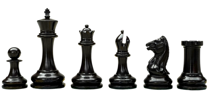 4.4" Morphy Cooke Ebony Chessmen & Mahogany Box