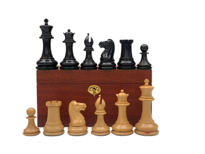 4.4" 1850 Staunton Boxwood & Ebony Chessmen with Deluxe Mahogany Box