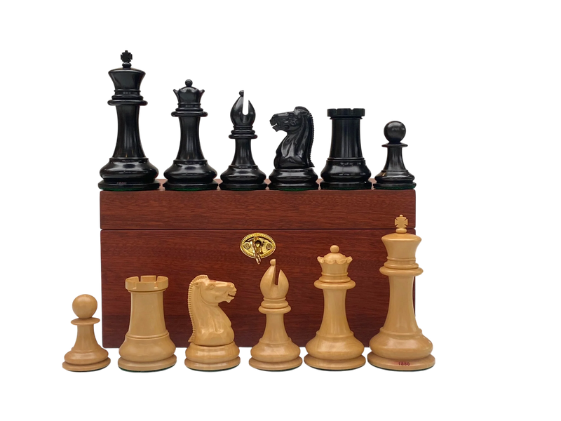4.4" 1850 Staunton Boxwood & Ebony Chessmen with Deluxe Mahogany Box