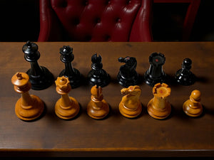 3.5" 1862 Staunton Antique Reproduction Chessmen with Mahogany Deluxe Box