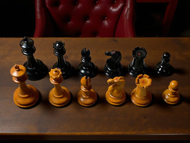 3.5" 1862 Staunton Antique Reproduction Chessmen with Mahogany Deluxe Box