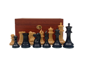 4.4" 1850 Staunton Boxwood & Ebony Chessmen with Deluxe Mahogany Box
