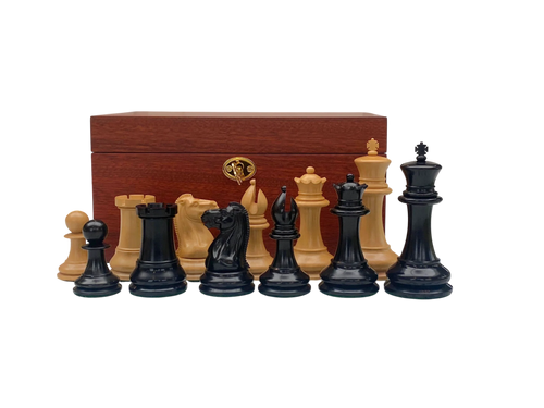 4.4" 1850 Staunton Boxwood & Ebony Chessmen with Deluxe Mahogany Box
