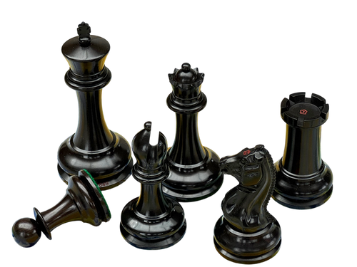 4.4" Morphy Cooke Ebony Chessmen & Mahogany Box